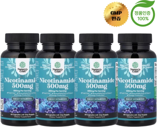 2+2 네이처스 크래프트 나이아신아마이드 500mg 캡슐 60정, 4개 - 쿠팡
