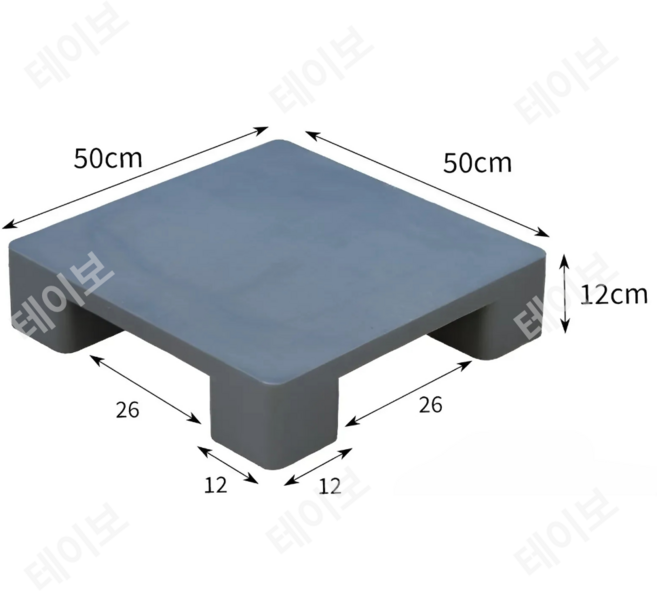 소형 파렛트 창고 다리 높은 물류 깔판 플라스틱 바닥, 50x50x12cm 평면 4다리 회색 × 1개, 1개