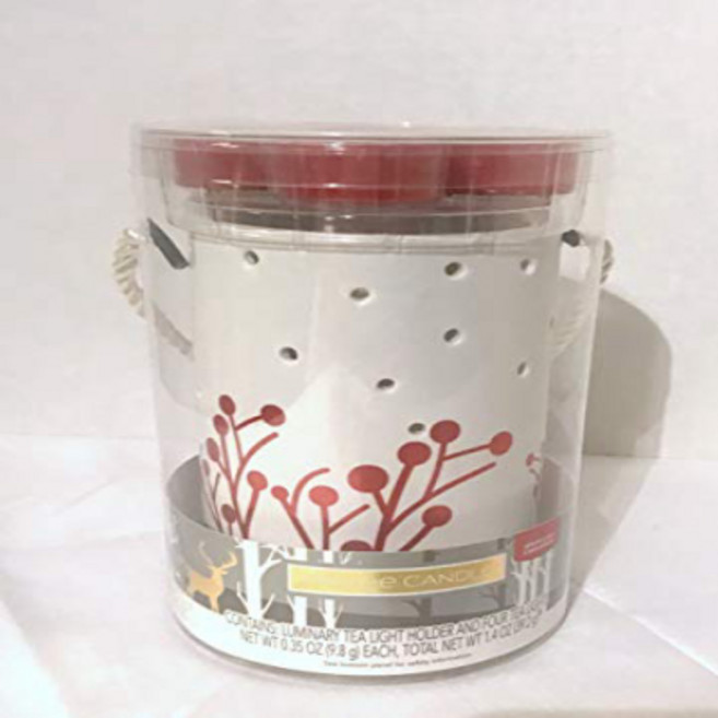 Yankee Candle New Red Berries Sparkling Cinnamon Scent Luminary Tealight Holder 5pc Gift Set, 1개, White & Red