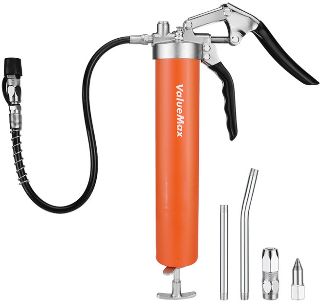 VALUEMAX 400CC 구리스건 주입기 2종 오일 노즐 2종 금속 파이프 포함 카트리지형 기계 펌프 주입기 윤활 그리스, 1세트