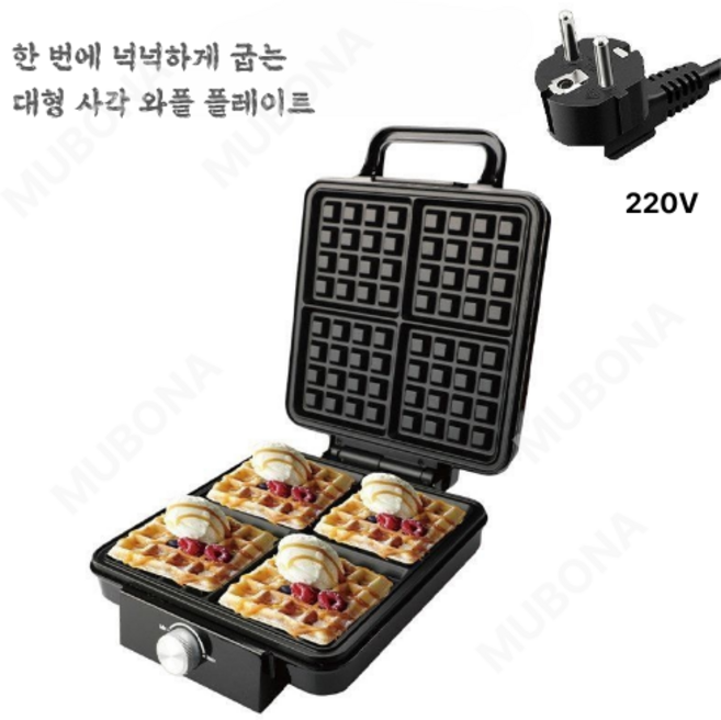 전기 Silces 1500W 사각형 벨기에 아침 와플 식사 기계 메이커 대형 안에 만들기, Black, 220-240V, EU, 1개