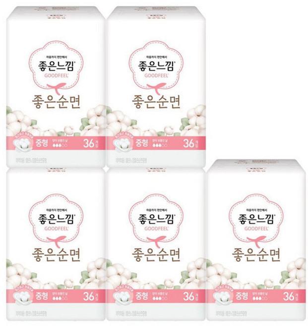 좋은느낌 좋은순면 중형 36P X 5팩, 36개입, 5개
