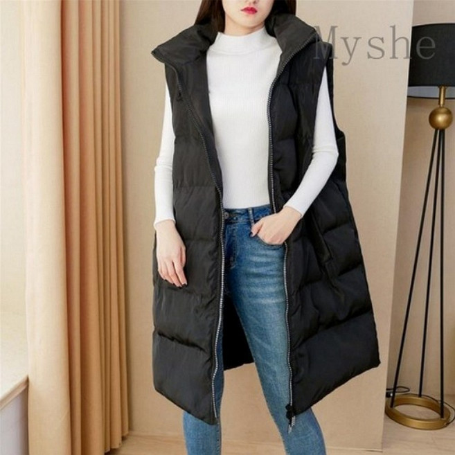 Sealang 여성용 빅사이즈 편안한 조끼 경량 롱 패딩 조끼 cong1225yu11