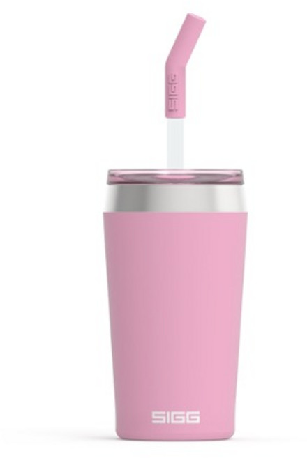 SIGG 지그 헬리아 진공 텀블러 / 강화유리 빨대 / 빨대 세척용 브러쉬 포함, 링곤베리, 450ml