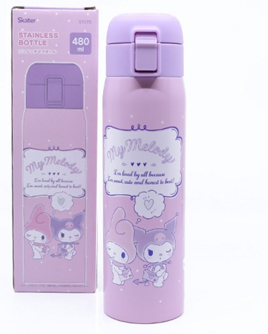 스케이터 마이멜로디 쿠로미 원터치 보냉 보온병 어린이 초등 물병 480ml, 혼합색상