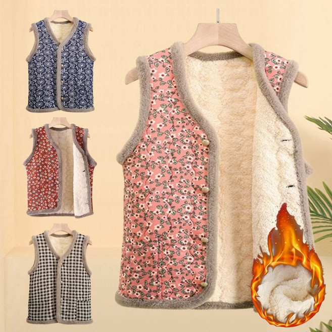 촌캉스 누빔 조끼 할매 엄마 김장 조끼 꽃무늬 겨울 양털