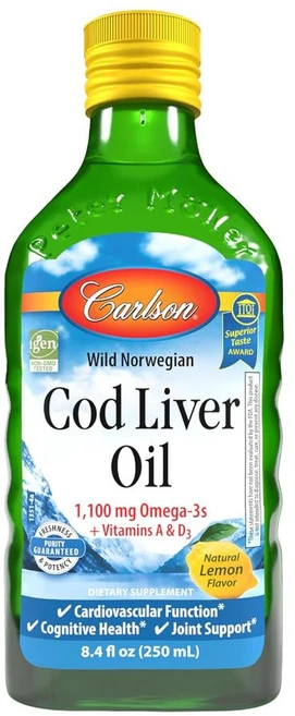 Carlson 노르웨이산 야생 대구 간유 천연 레몬 맛, 1개, 250ml - 쿠팡