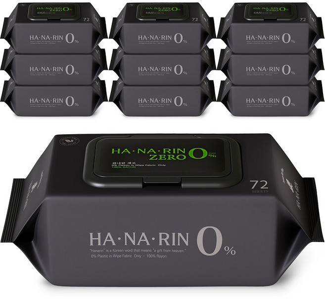 하나린제로 생분해 물티슈 캡형, 10개, 72매, 75g