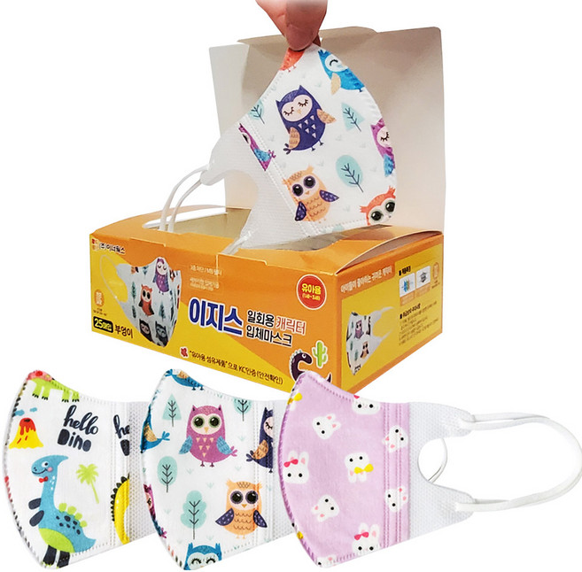 이지스 일회용 캐릭터 입체 마스크 25매 3종 (유아용), 25매입, 1개, 유아_토끼