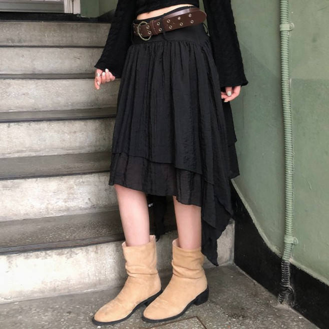 피니 (도쿄감성 벨트set) 솔트 언발 러프 풍성 미디스커트 (2color) 빈티지 모리걸 힙 유니크 y2k 가을코디 가을스커트 캉캉스커트 빈티지스커트