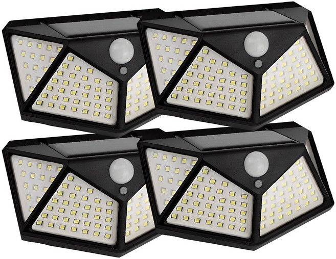 팀메이커 태양광야외조명 가로등 태양열 LED센서등 야외조명 정원등 화이트, 100LED 벽부등 4개세트