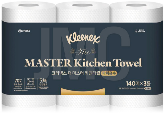 크리넥스 마스터 키친타월 파워흡수 140매, 3롤, 1개