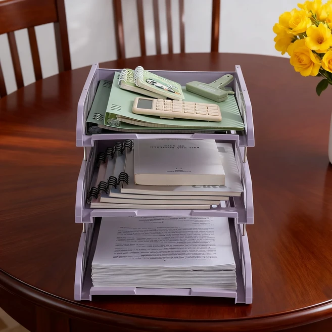 데스크탑 아이템 보관 랙 3단 파일 트레이 프레임 데이터 정리함 사무실, 02 보라색