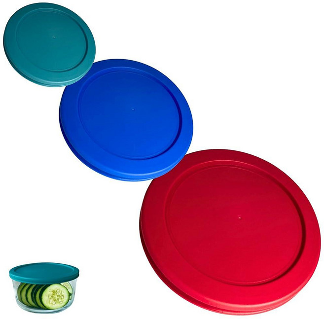 2 4 7컵 터키석 블루 레드 교체용 뚜껑/커버 Pyrex Anchor Hocking 및 KlareWare 보관 그릇용 *뚜껑만 유리 용기 미포함* (3팩 *각 사이, 3 Pack