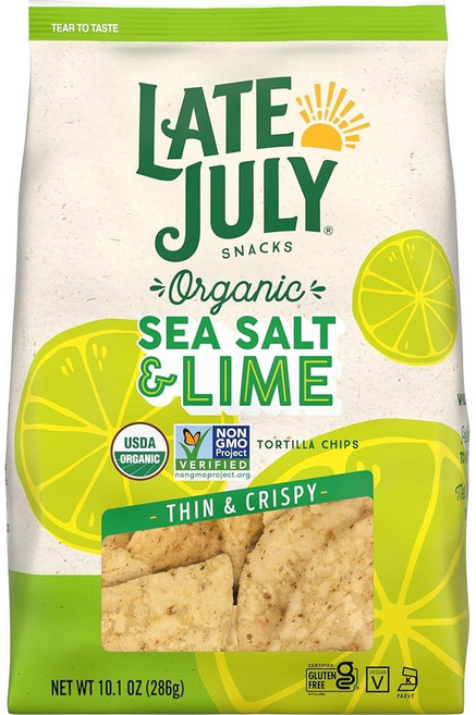 Late July Snacks 얇고 바삭한 유기농 토르티야 칩 치아와 퀴노아 286.3g(10온스) 백, 바다 소금 및 라임, 10.1 Ounce (Pack of 1)