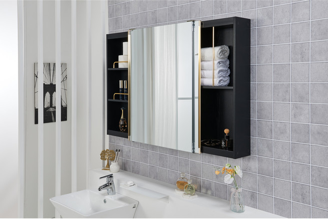 닥터바스 욕실 수납장 욕실장 화장실 수건장 슬라이드장 전면 거울 선반 블랙 골드, 8-6 블랙 골드 1300*800, 1개