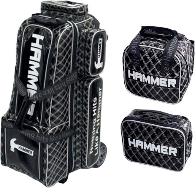 햄머 3볼 빅 신형 볼링백 볼링가방 롤러백, 체크_블랙, 1개