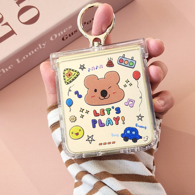 갤럭시Z플립 5 6 애니멀 드로잉 패턴 미러 힌지 핑거링 케이스