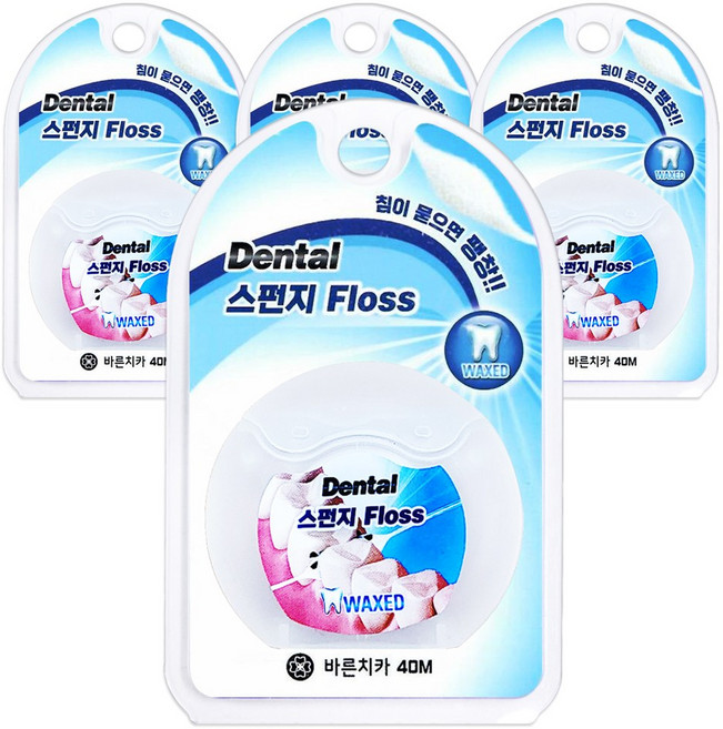 보성 바른치카 스펀지 치실 왁스 40m x 4개, 1개입