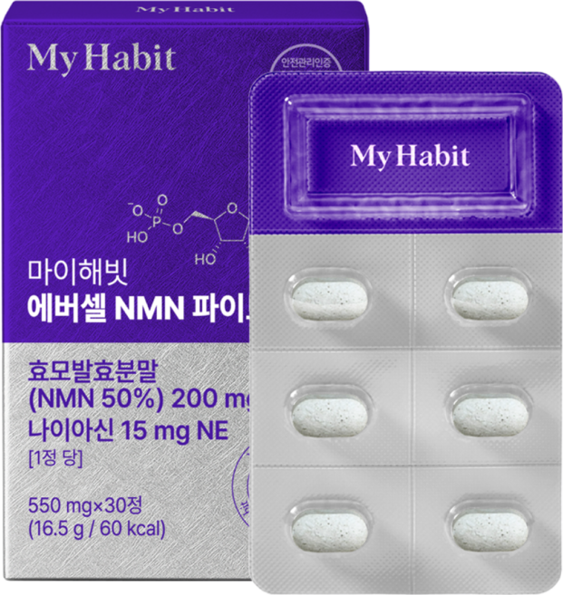 마이해빗 저속노화 에버셀 NMN 엔엠엔 파이토 550mg, 1개, 30정