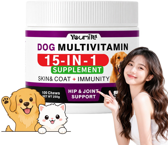 강아지 영양제 강아지 영양제 종합영양제 강아지 관절 영양제 기관지 피부 관절 눈 심장 장건강 케어 항산화 면역력 강화, 1개, 100정