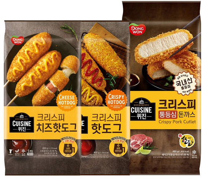 동원 퀴진 크리스피 핫도그 400g + 크리스피 치즈핫도그 400g + 크리스피 돈까스(통등심) 480g