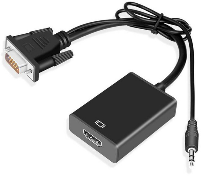 VGA TO HD 변환기 고화질 오디오 비디오 케이블 어댑터 VGA 입력 컴퓨터 노트북 TV 프로젝터 용 HDMI 호환, 01 Black, 1개