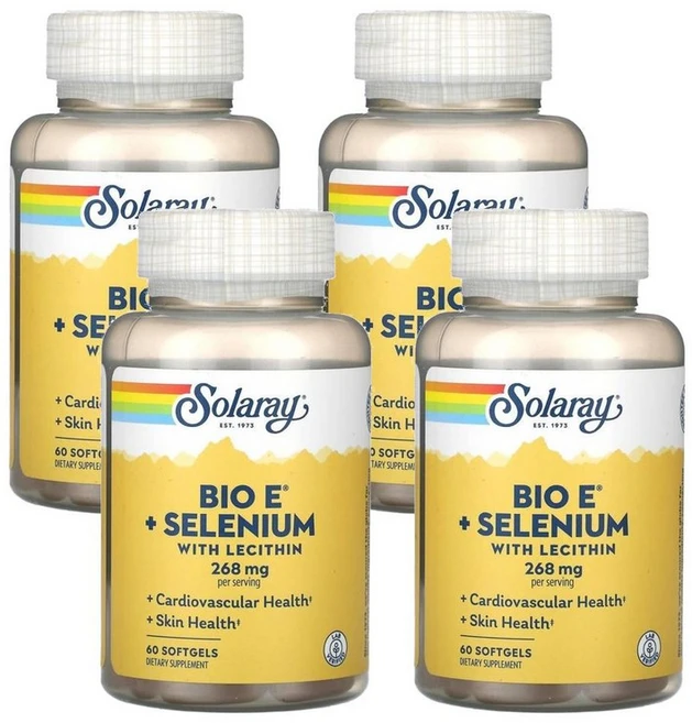 Solaray Bio E + Selenium with Lecithin 솔라레이 바이오 E + 레시틴 함유 셀레늄 소프트젤 60정, 4개 - 쿠팡