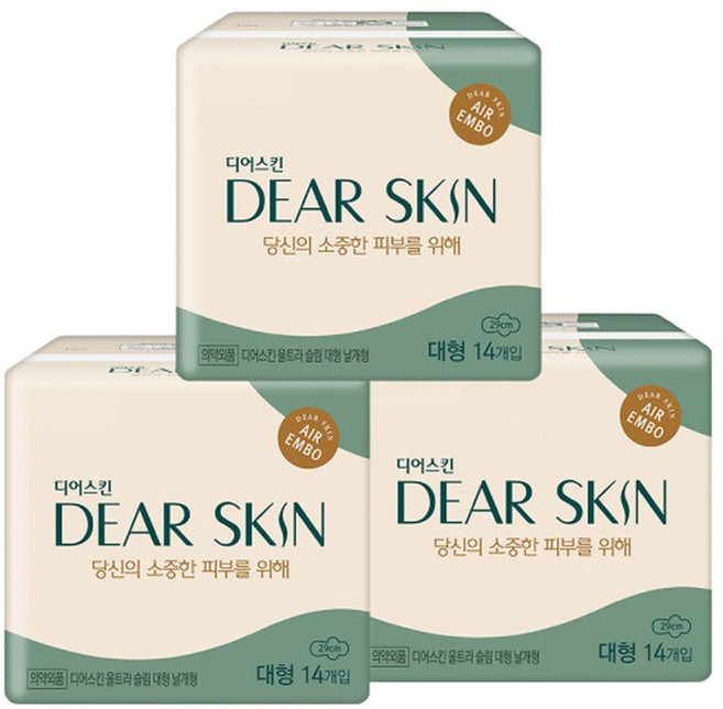 디어스킨 생리대 대형14P x 3팩, 3개, 14개입
