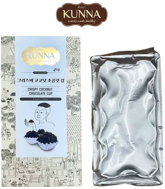 태국 쿤나 크리스피 코코넛 초콜릿 컵 KUNNA (유통기한 26.03.26), 3개, 90g