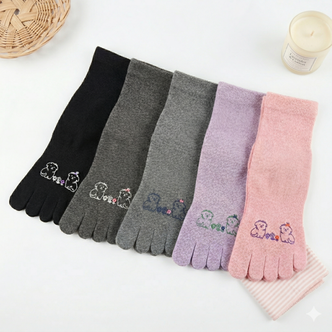 더 피치스 여성용 캐릭터 순면 발가락양말 중목 5켤레