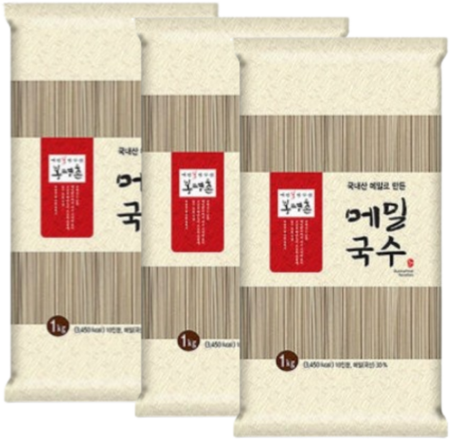 봉평촌 메밀국수 메밀막국수 메밀소바 냉모밀 봉지형, 1kg, 3개
