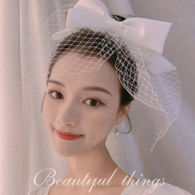 모리포켓 웨딩베일 숏베일 리본베일 페이스베일 셀프 웨딩 헤어장식, 1개, white ribbon