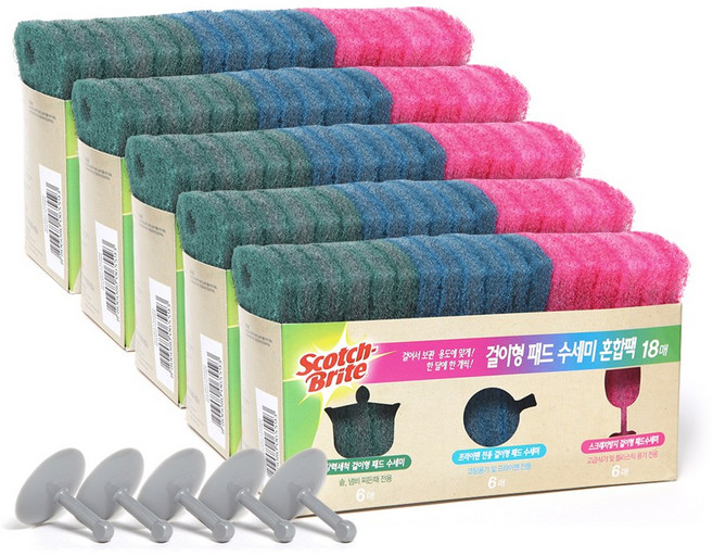 스카치브라이트 걸이형 패드 수세미 스크래치방지 6P + 강력세척 6P + 프라이팬 6P, 5세트