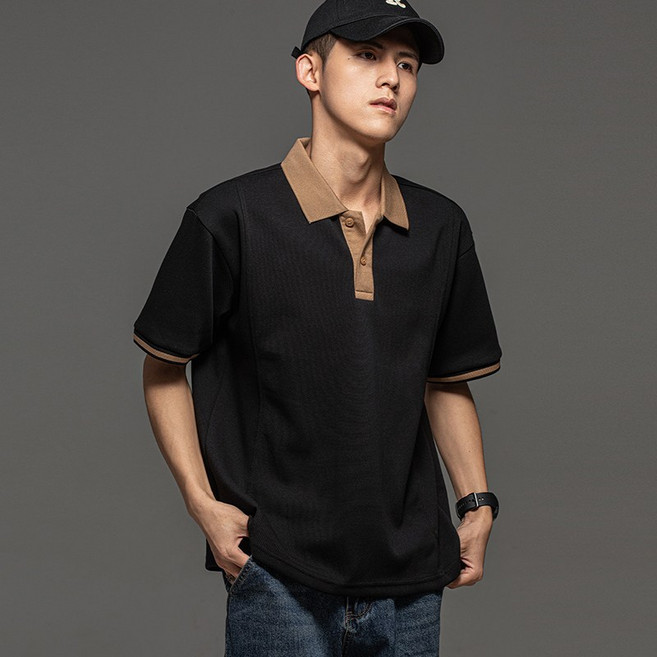 FANSYLI 남성 캐주얼 반팔티 여름 루즈핏 빅사이즈 면 카라넥 티셔츠 패션 학원 버튼 티셔츠 상의 W2504A14