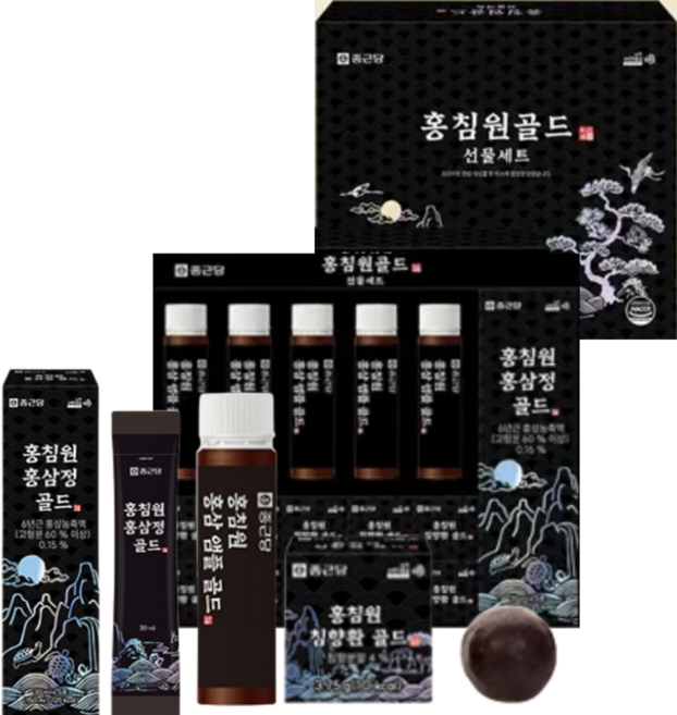 종근당 홍침원 홍삼스틱 앰플 침향환 골드 선물세트 1박스(+전용쇼핑백)국내산 6년근 진액 원액, 275ml