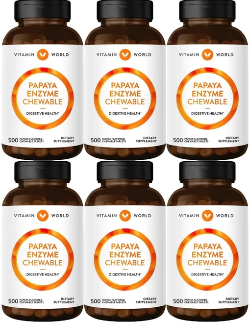 비타민월드 파파야 엔자임 츄어블, 500정, 6개 - 쿠팡