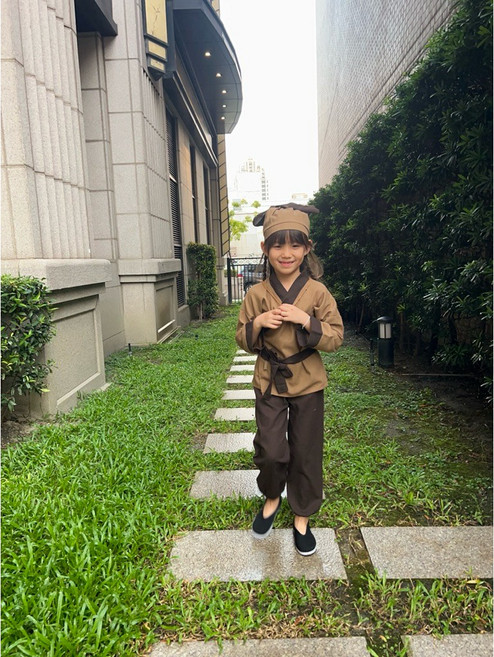 兒童古風角色扮演服裝 含上衣褲子帽子腰帶, 鋤禾110cm, 1個
