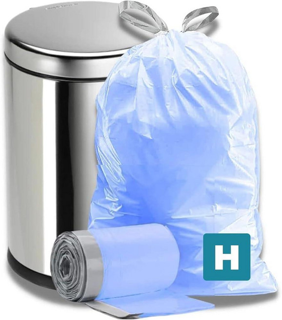 Plasticplace 맞춤형 핏 블루 드로스트링 쓰레기 봉투 Simplehuman Code H와 호환 찢어짐 방지 냄새 없음 실내 사용 홈 오피스 쓰레기 봉투 (100, 100 Count (Pack of 1), Blue