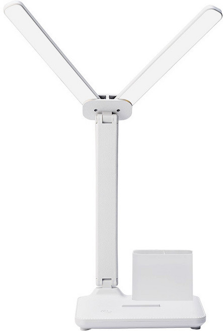 Shipshape 데스크톱 스탠드 학습용 LED 와이드 스탠드 학습 조명 스탠드 조정 가능 시력 보호 수납 필통 USB 케이블, 흰색