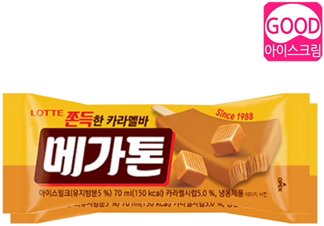 롯데 메가톤바 70㎖ 40개 막대 바 아이스크림 초등 중등 간식 학원 유치원 사무실 새참, 70ml