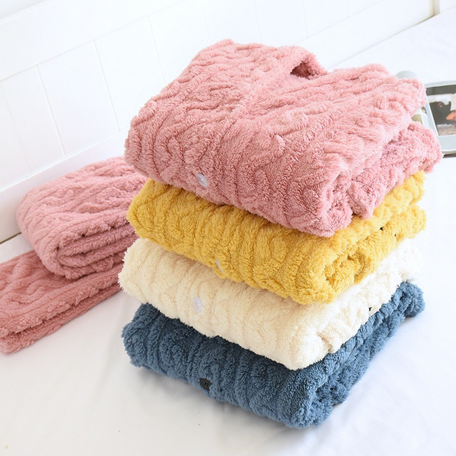 아시안브랜드 여성용 꽈배기 도툼 수면 잠옷 가디건 상하세트