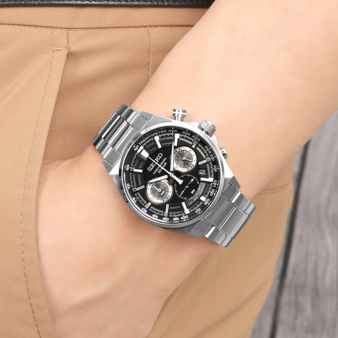 세이코 남성용 크로노그래피 메탈 100미터 방수 아날로그 손목시계