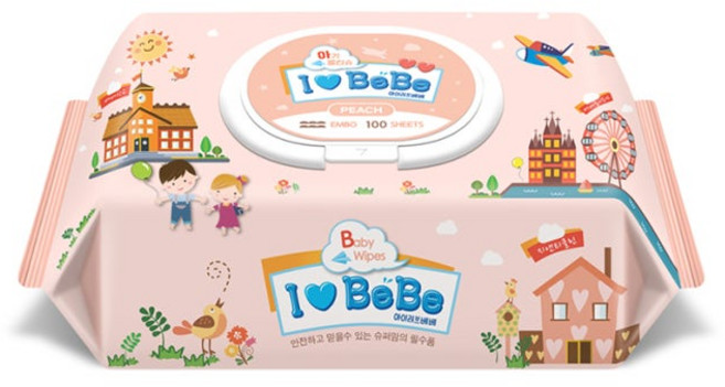 아이러브베베 피치 아기물티슈 캡형, 52g, 100개입, 5개