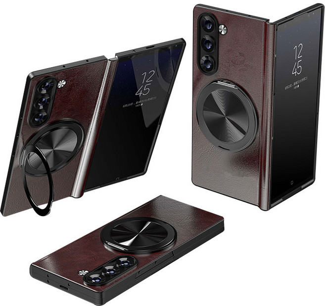 갤럭시 Z 폴드 힌지보호 천연 가죽 magsafe 360도 각도 조절이 거치대 케이스