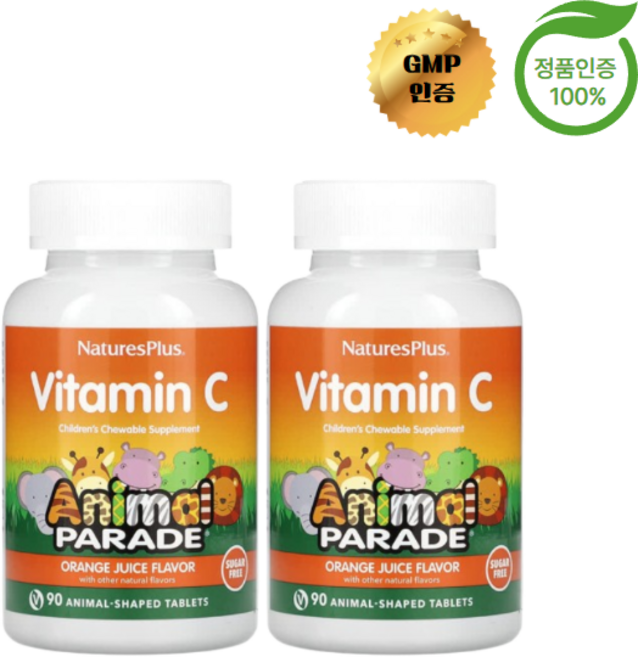 1+1 네이처스플러스 어린이용 츄어블 비타민C 오렌지 맛 설탕 무함유 90정, 2개