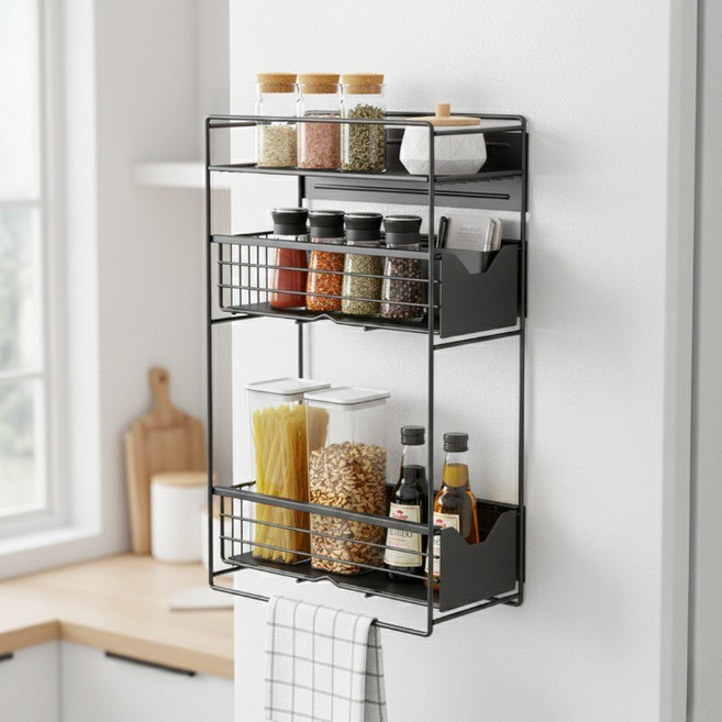 란몰 다용도 슬라이딩 냉장고 틈새 자석 수납선반, 블랙, 1개