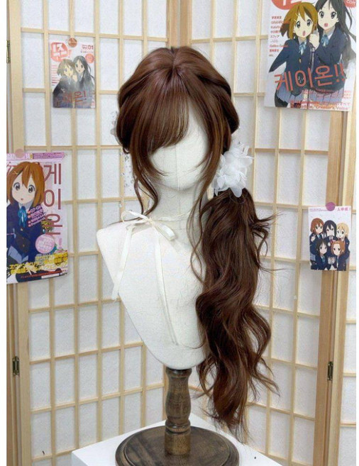 일본식 올드패션 가발 초콜릿 긴 곱슬머리소녀 롤리타 갸루 청순 옆머리 합성섬유가발