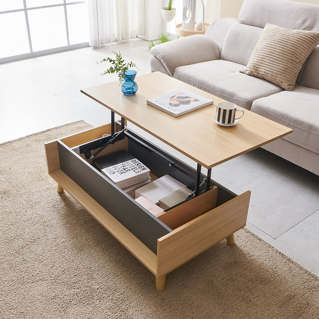 데코라인 라이징 거실 소파 리프트업 테이블 1000, 오크그레이