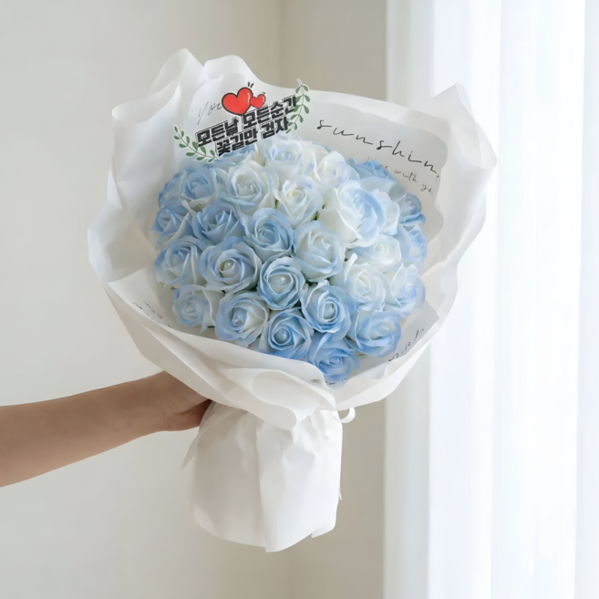 체리닷컴 기념일 선물 볼륨감 비누꽃다발+쇼핑백 세트, 1개, 블루 33송이